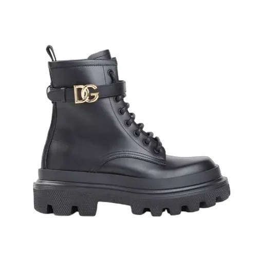 Dolce & Gabbana Logo Plaque Round Toe Ankle Boots
