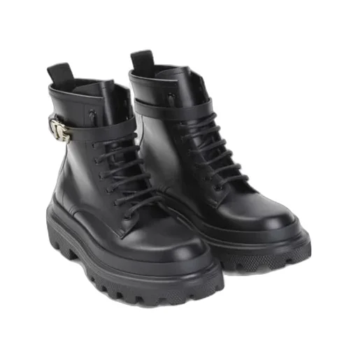Dolce & Gabbana Logo Plaque Round Toe Ankle Boots