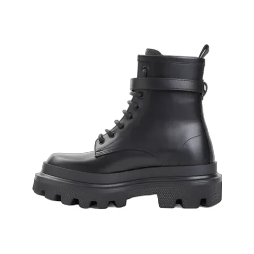 Dolce & Gabbana Logo Plaque Round Toe Ankle Boots