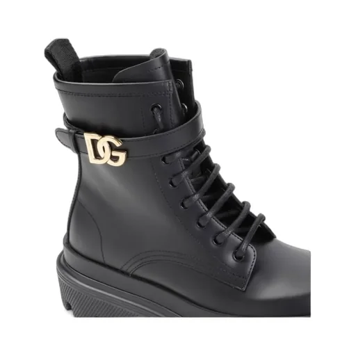 Dolce & Gabbana Logo Plaque Round Toe Ankle Boots