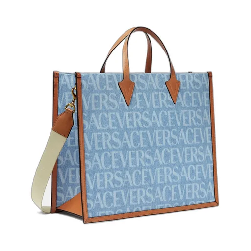 Versace Versace Allover-Printed Denim Top Handle Bag