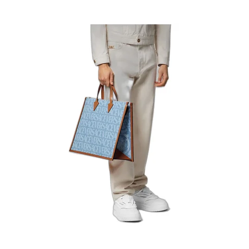 Versace Versace Allover-Printed Denim Top Handle Bag