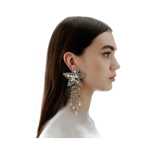 Crystal-Embellished Star-Shaped Drop Earrings