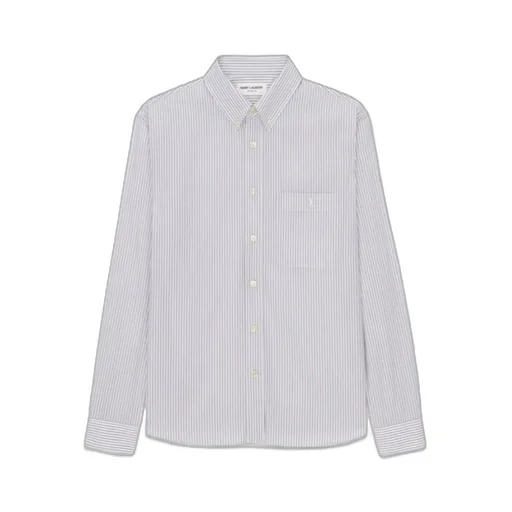 Saint Laurent Cassandre Striped Long-Sleeved Shirt