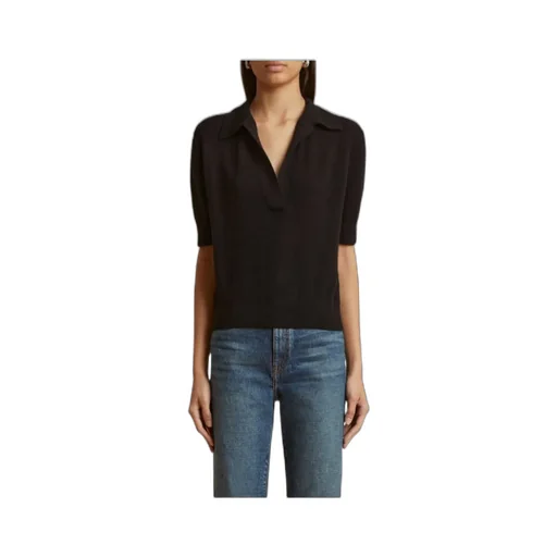 Khaite Jo Short-Sleeved Plunging V-Neck Polo Top