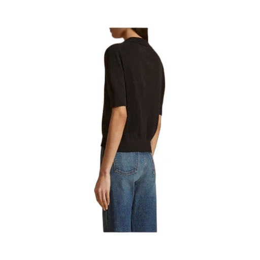 Khaite Jo Short-Sleeved Plunging V-Neck Polo Top