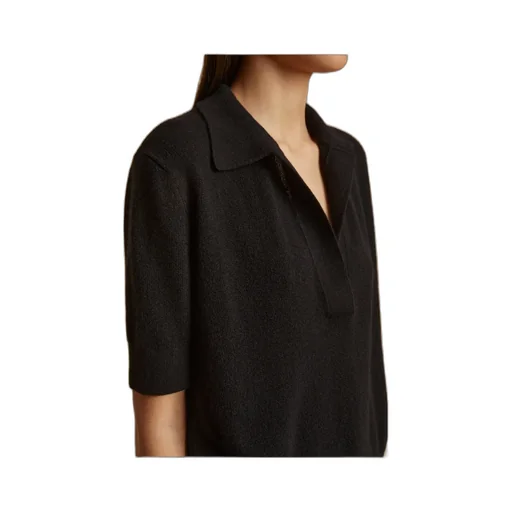 Khaite Jo Short-Sleeved Plunging V-Neck Polo Top