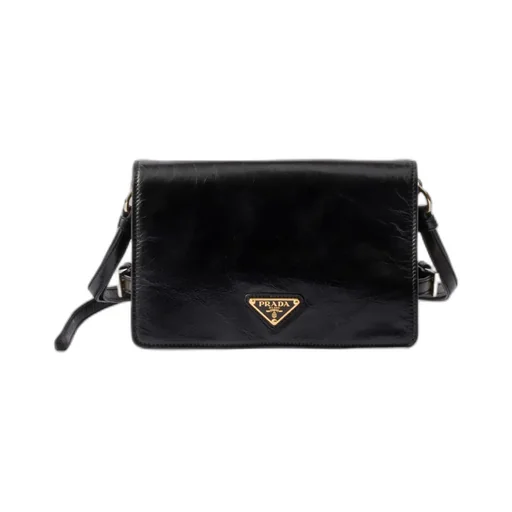 Prada Logo Plaque Foldover Top Shoulder Bag