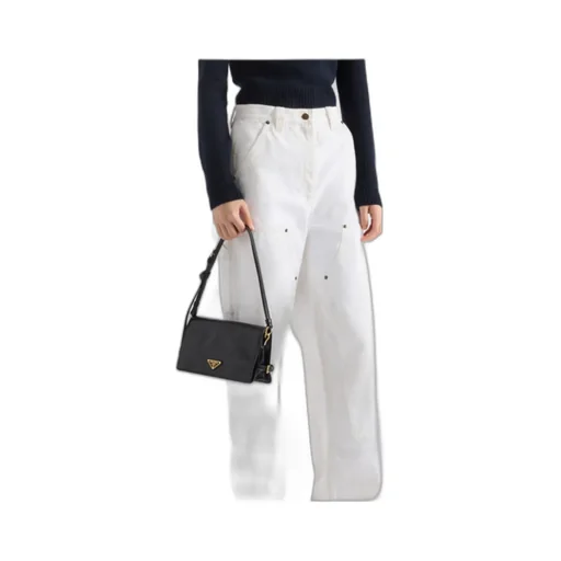 Prada Logo Plaque Foldover Top Shoulder Bag