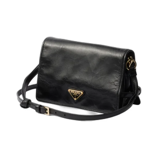 Prada Logo Plaque Foldover Top Shoulder Bag
