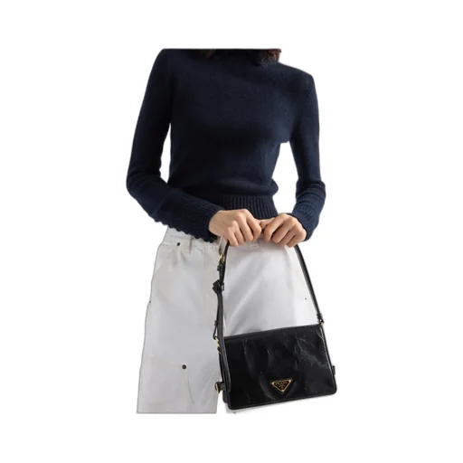 Prada Logo Plaque Foldover Top Shoulder Bag