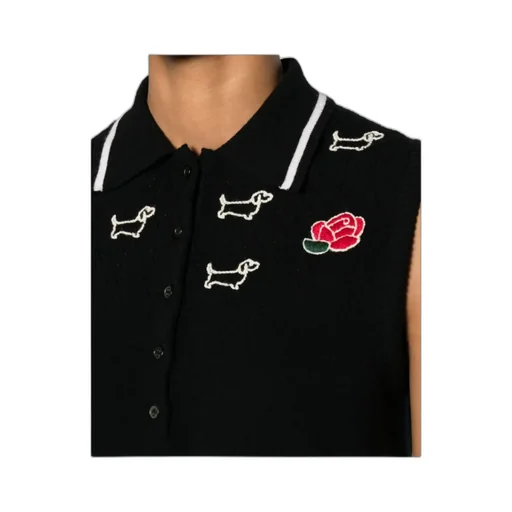 Thom Browne Hector-Embroidered Knitted Polo Top