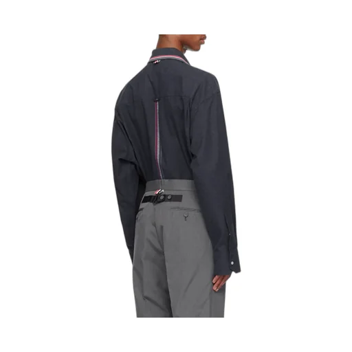Thom Browne Rwb Stripe-Printed Curved Hem Overshirt