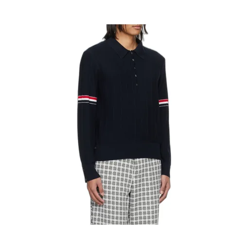 Thom Browne Rwb-Striped Long-Sleeved Polo Shirt