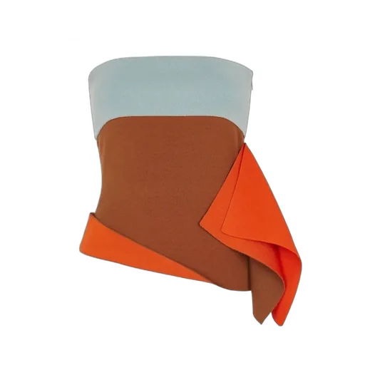 Fendi Asymmetric Draped Color-Block Bustier Top