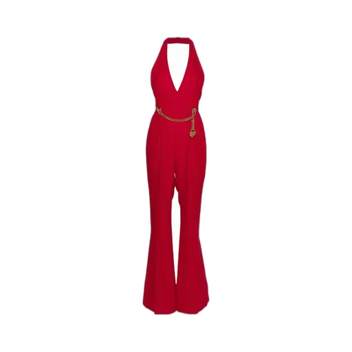 Moschino Chain-Embellished Open-Back Haltrneck Jumpsuit