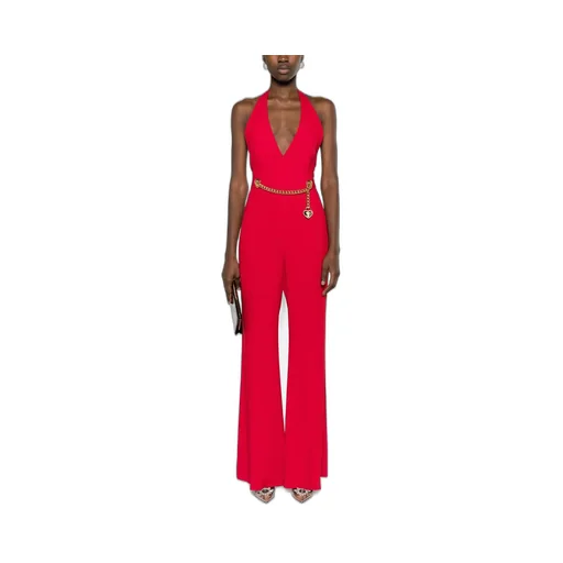 Moschino Chain-Embellished Open-Back Haltrneck Jumpsuit
