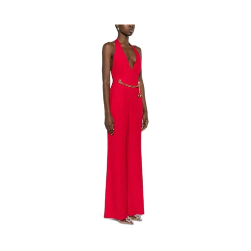 Moschino Chain-Embellished Open-Back Haltrneck Jumpsuit