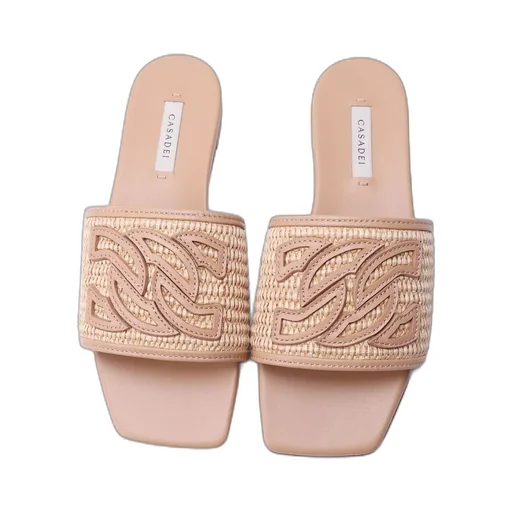 Casadei Portofino Logo-Patch Square-Toe Slides