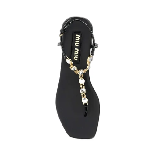 Miu Miu Square-Toe Embellished Thong Sandals