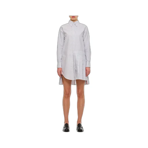 Thom Browne Button-Up Pleated Striped Shirt Dress
