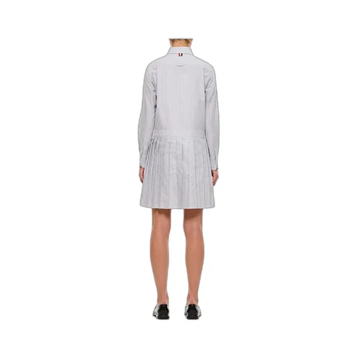 Thom Browne Button-Up Pleated Striped Shirt Dress