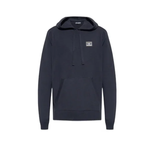 Dolce & Gabbana Logo Plaque Knitted Drawstring Hoodie