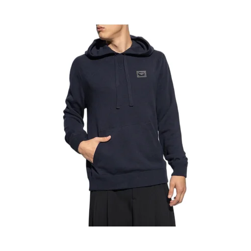 Dolce & Gabbana Logo Plaque Knitted Drawstring Hoodie