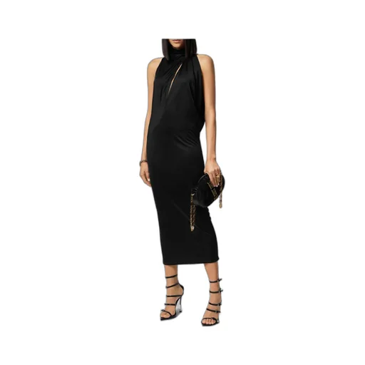 Versace Slashed Halterneck Sleeveless Midi Dress