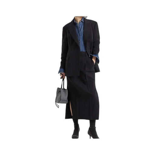 Pinstripe Tailored Midi Skirt