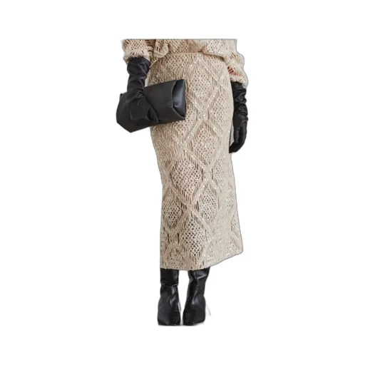 Argyle-Embroidered Knitted Skirt
