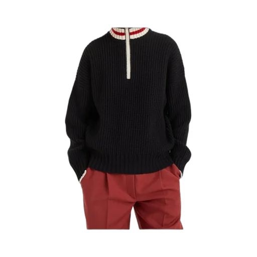 Striped Ribbed Knit Cashmere Sweater