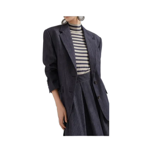 Monile-Decorated Cotton Den-Effect Twill Jacket