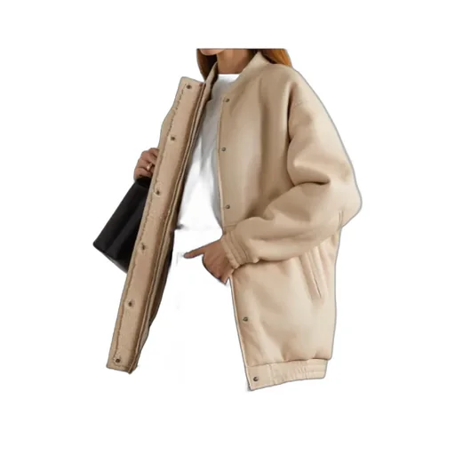 Long-Sleeved Zip-Up Leather Jacket