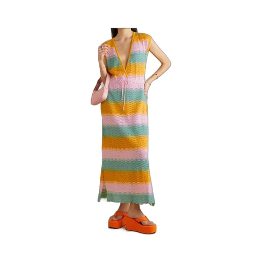 Salty Skin Striped Crocheted Cotton Maxi Dress