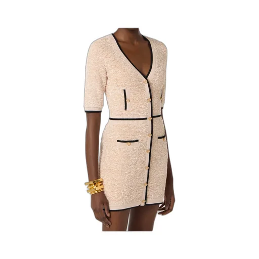 Mini Dress In Boucle Chenille Fabric With Contrasting Details
