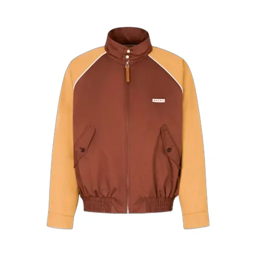 Brown Water-Repellent Gabardine Colour-Block Bomber Jacket