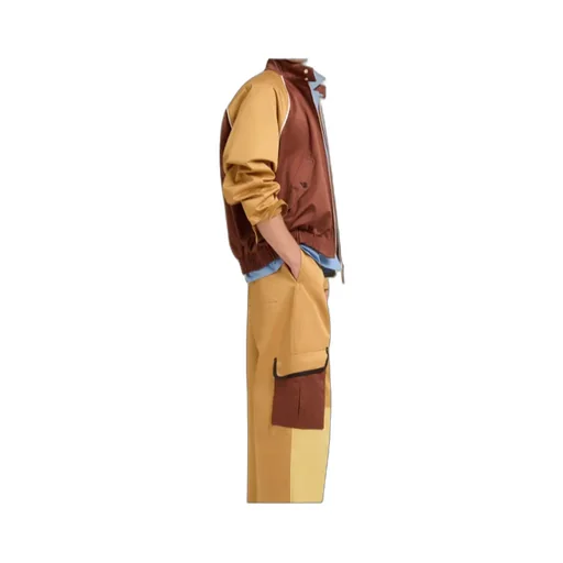Brown Water-Repellent Gabardine Colour-Block Bomber Jacket