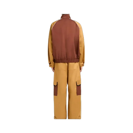 Brown Water-Repellent Gabardine Colour-Block Bomber Jacket