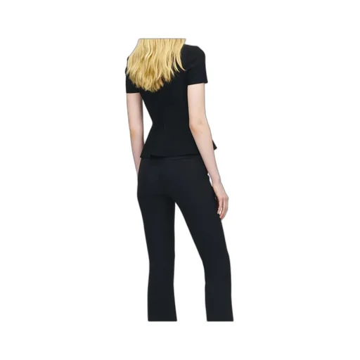 Lace Ribcage Jacquard Peplum Top In Black