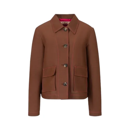 Brown Viscose-Ramie Jacket With Cargo Pockets