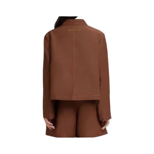 Brown Viscose-Ramie Jacket With Cargo Pockets