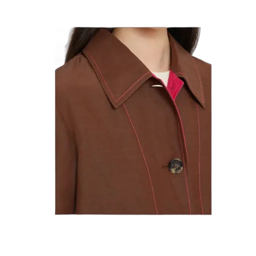 Brown Viscose-Ramie Jacket With Cargo Pockets
