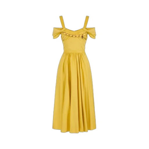 Stretch Cotton Dress With Jewel Chain