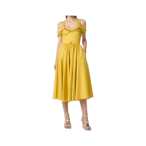 Stretch Cotton Dress With Jewel Chain