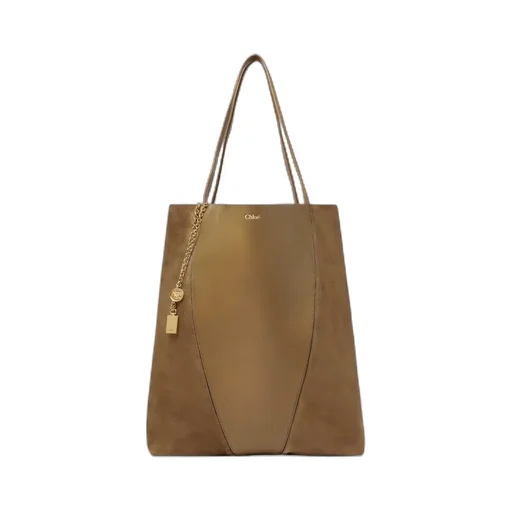Large Chloé Spin Tote Bag In Grained And Suede Leather