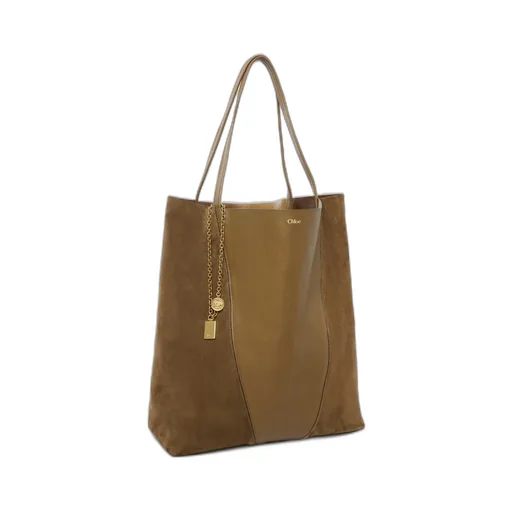 Large Chloé Spin Tote Bag In Grained And Suede Leather