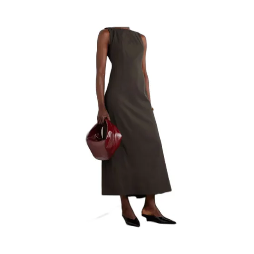 Bead-Embellished Wool-Blend Twill Maxi Dress