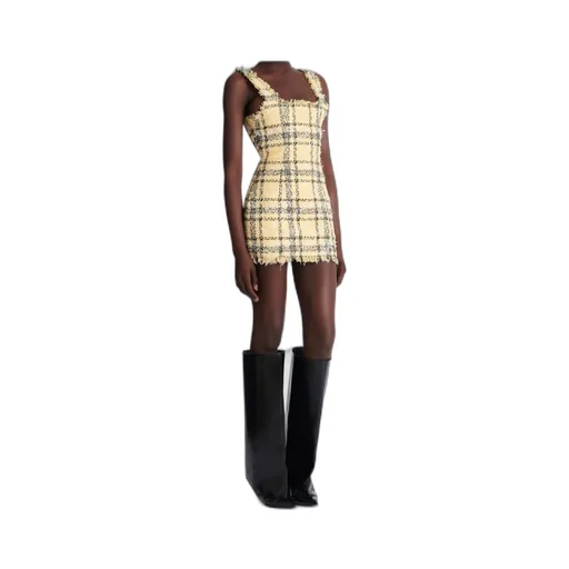 Balmain Frayed Check Tweed Dress