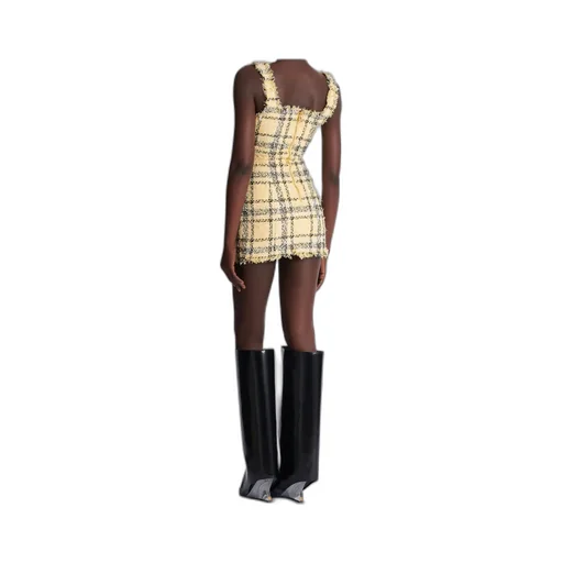 Balmain Frayed Check Tweed Dress